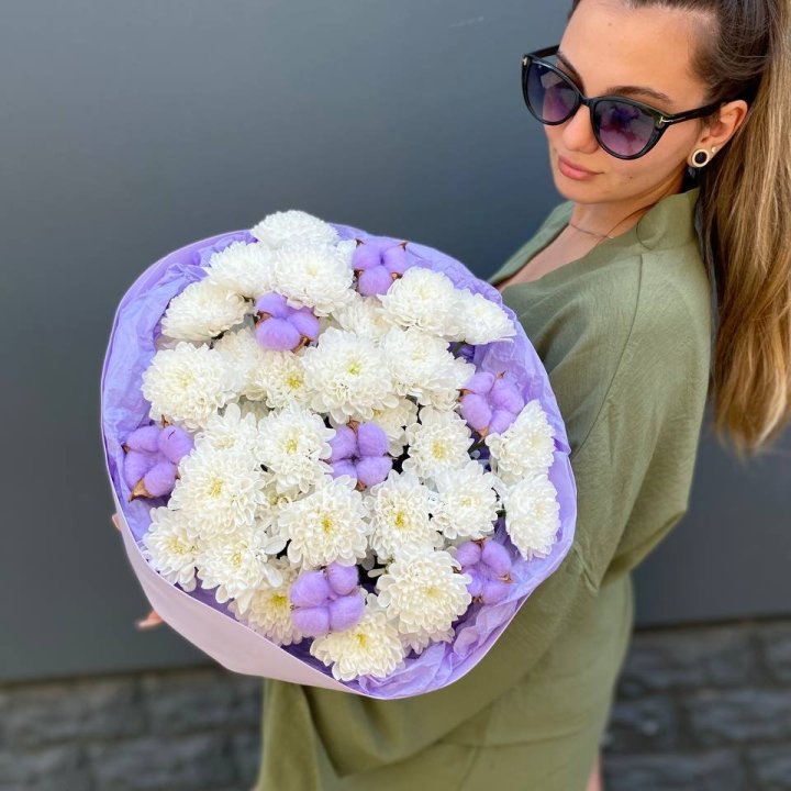  Букет  хризантем и хлопка в Королёве