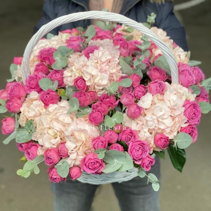 Корзина с гортензией и Мисти Баблс в Королёве