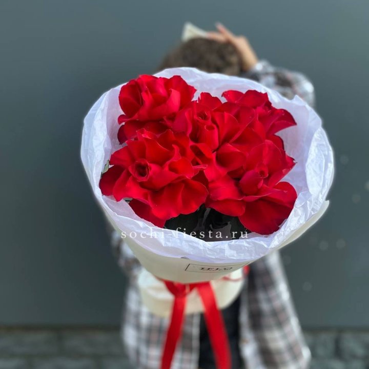 5 французских красных роз в Королёве