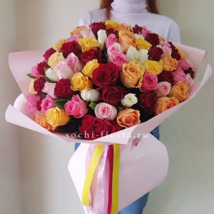 101 роза Кенийский микс "Нежность" в Королёве